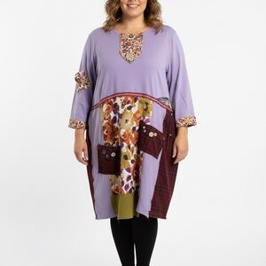 Upcycled Patchwork Art-to-Wear Tunic Dress Plus Size Lagen look